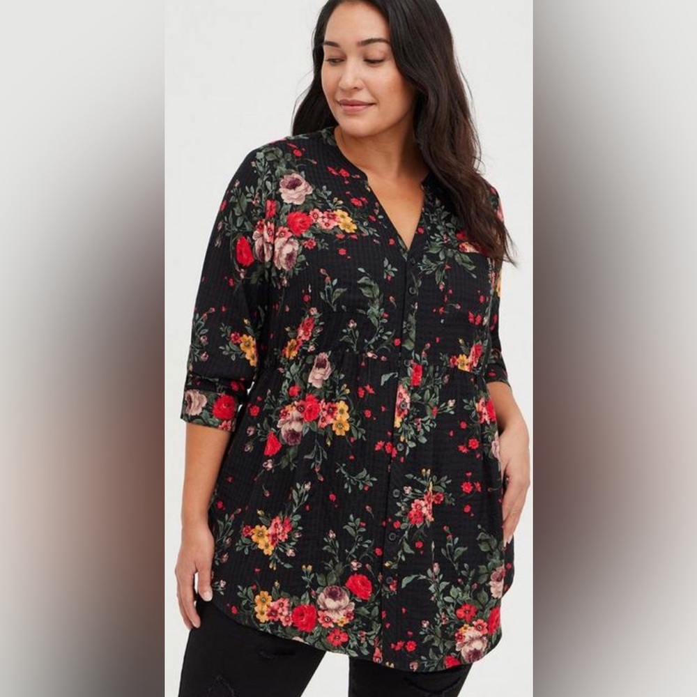 EMMA BABYDOLL CRINKLE GAUZE LONG SLEEVE TUNIC TOP By Torrid Size 3